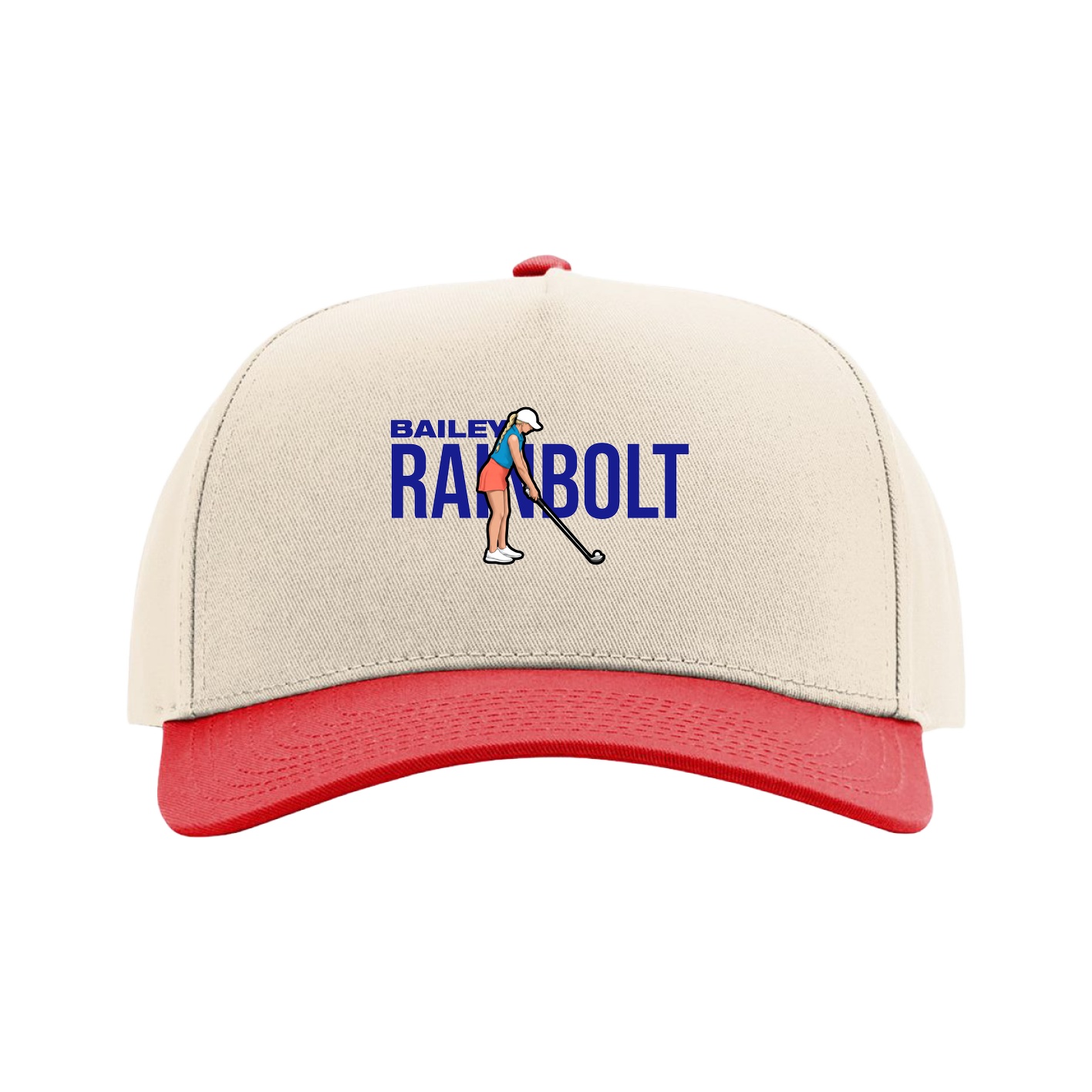 Full Fabric Five-Panel Champ Cap — Player Name in Cream/Red