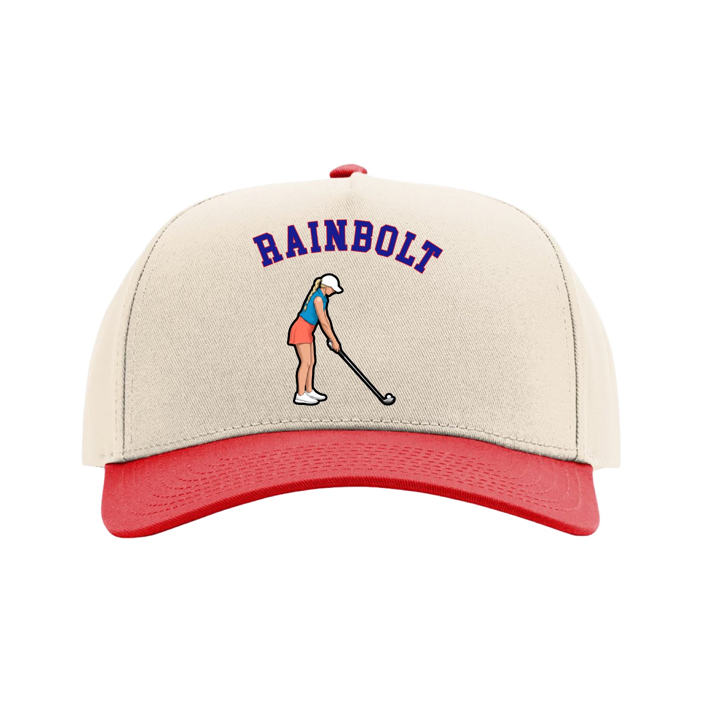 Full Fabric Five-Panel Champ Cap — Shirsey Arch in Cream/Red