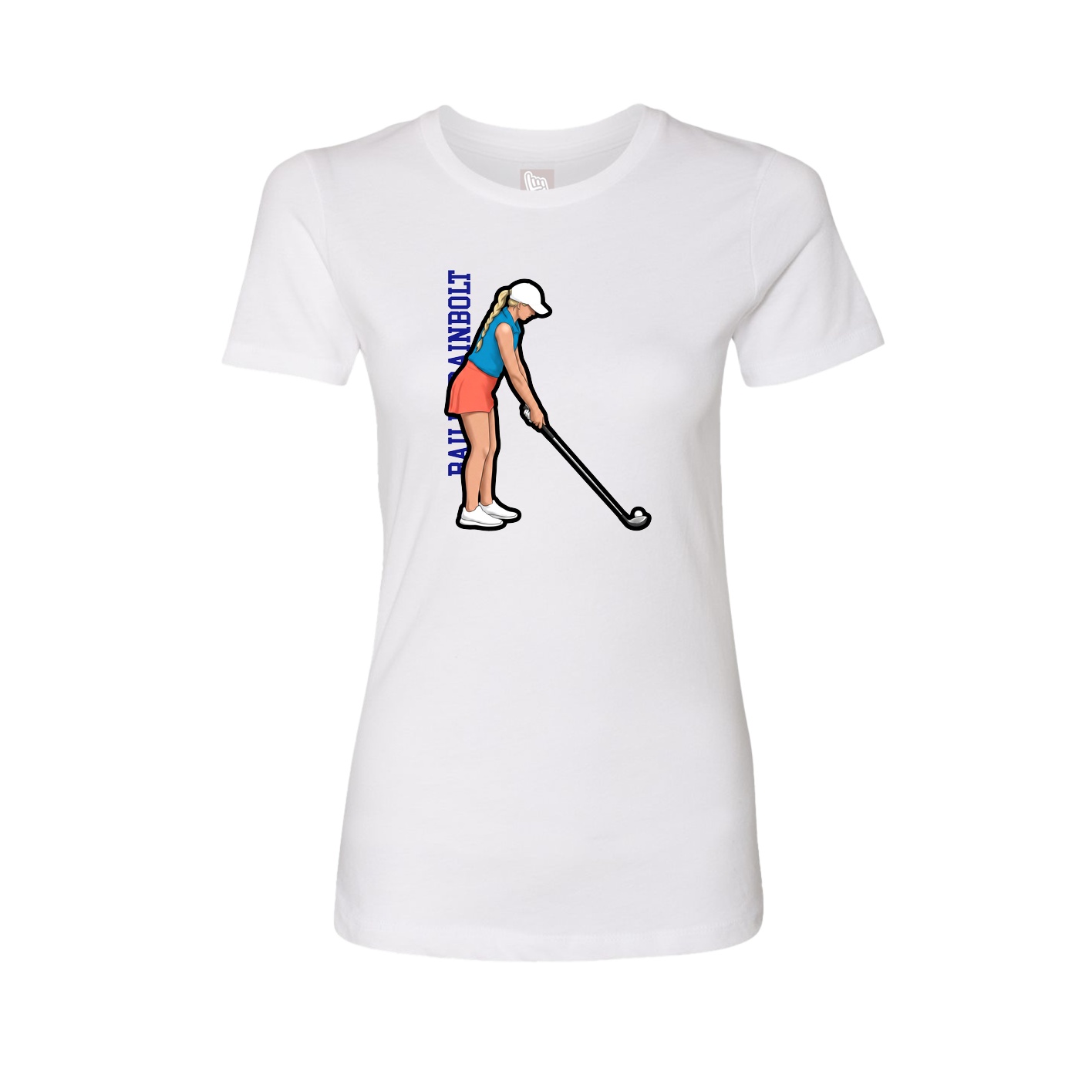 Womens Tee — Name Vertical in White