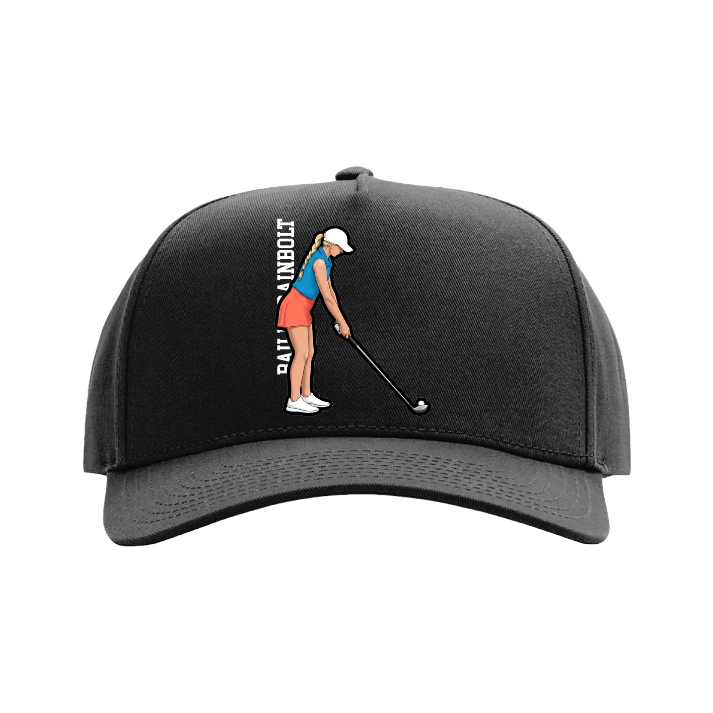 Full Fabric Five-Panel Champ Cap — Name Vertical in Black