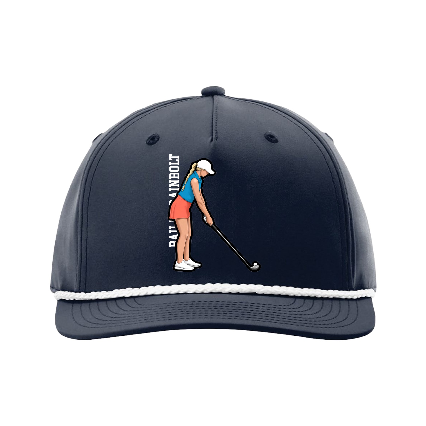 Five-Panel Classic Rope Cap — Name Vertical in Navy