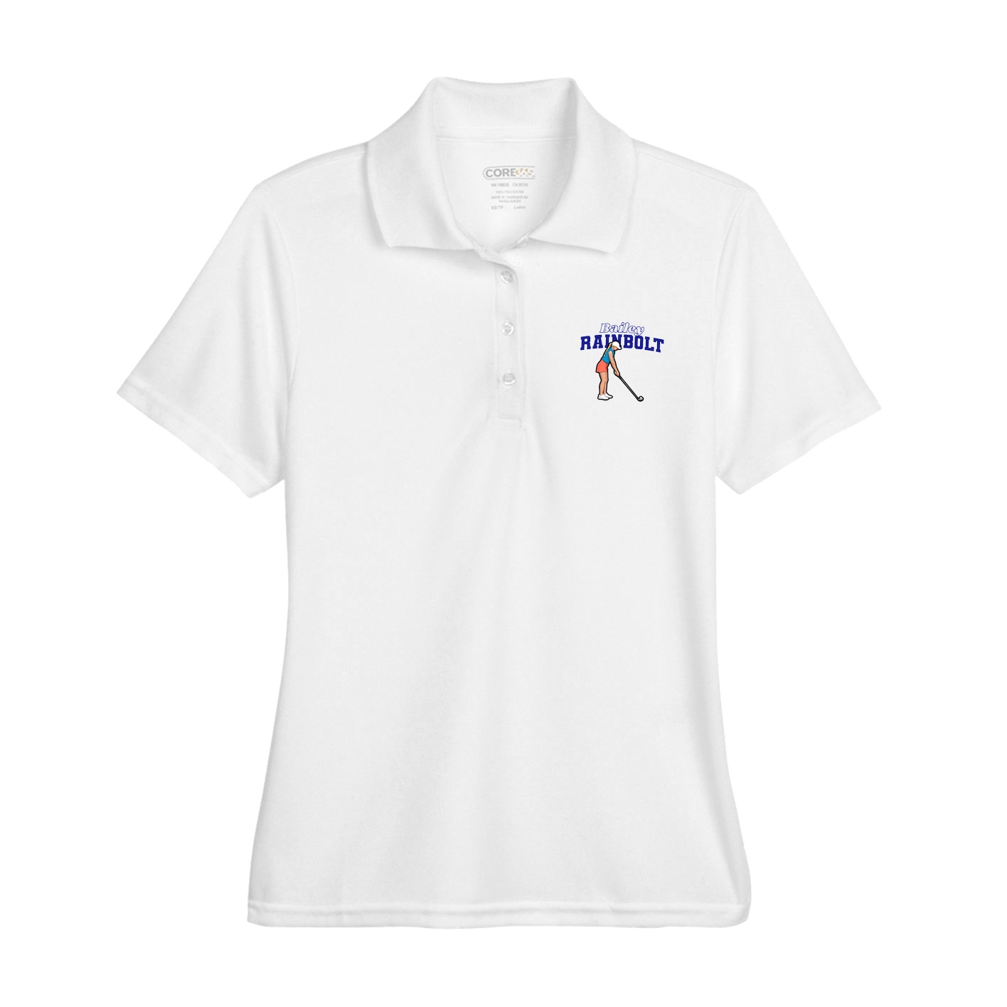 Womens Performance Polo — Name Arch in White