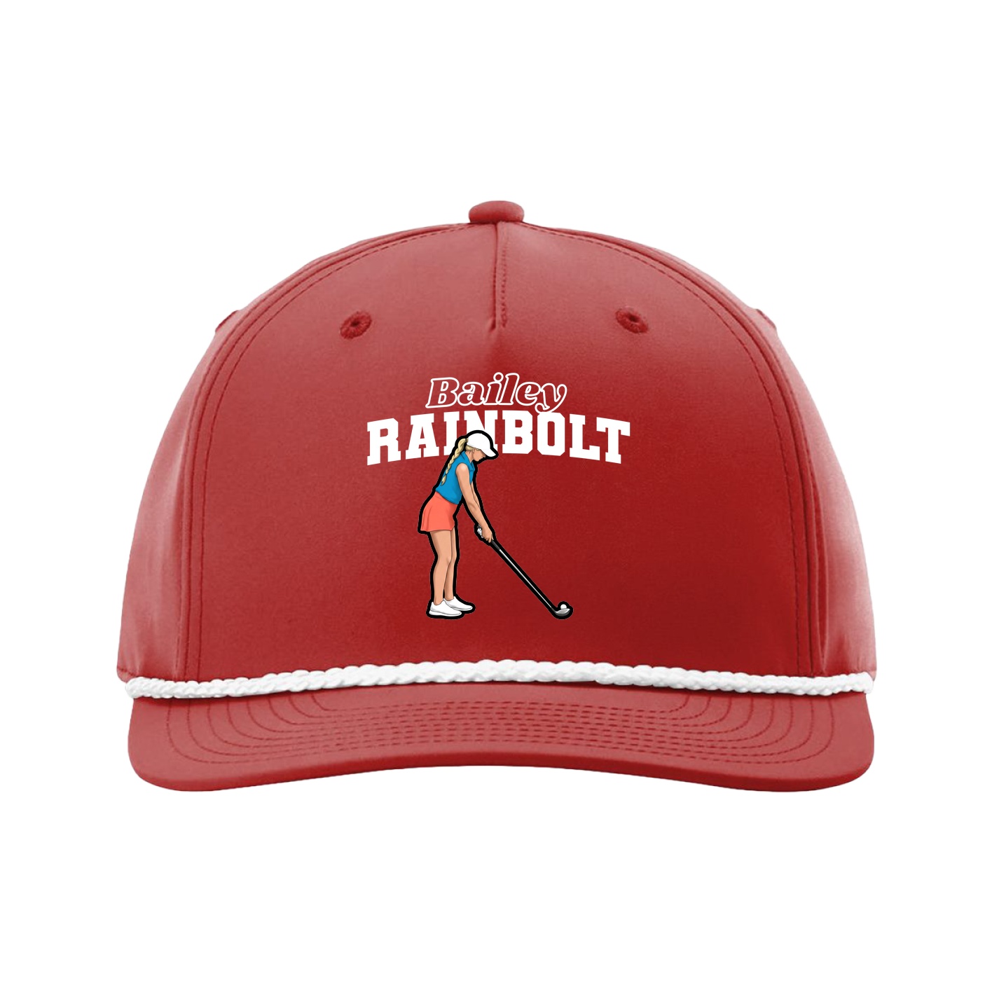 Five-Panel Classic Rope Cap — Name Arch in Red