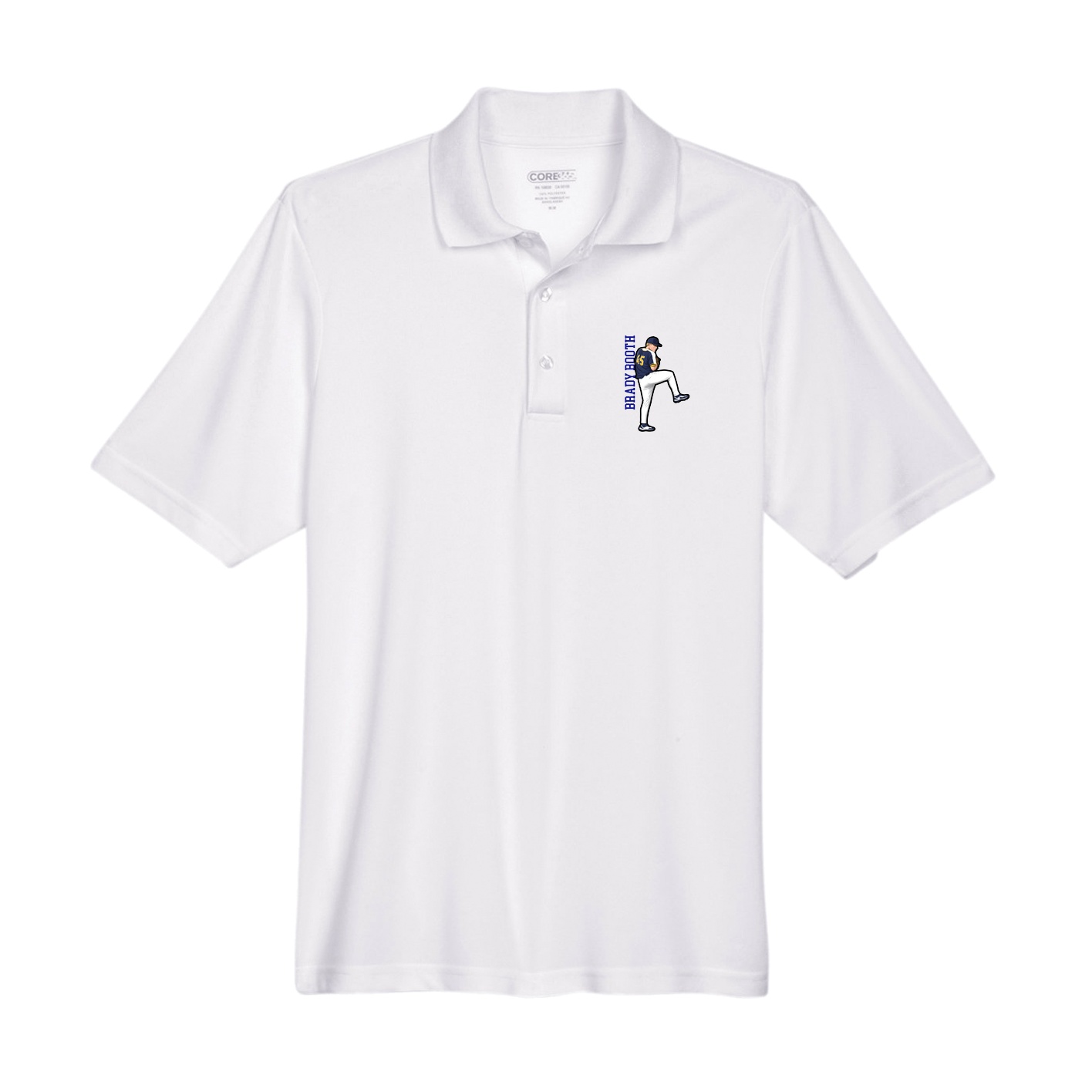 Performance Polo — Name Vertical in White