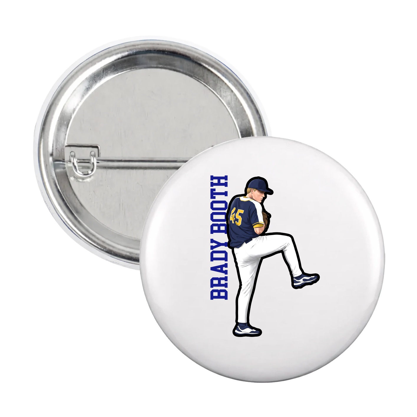 Game Day Button — Name Vertical in White