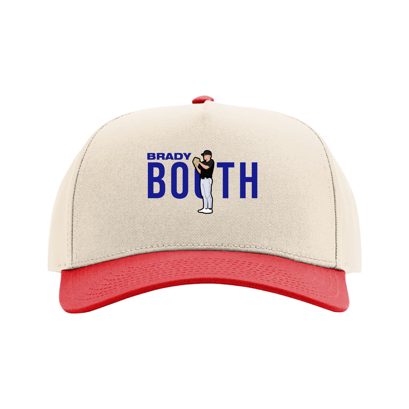 Full Fabric Five-Panel Champ Cap — Player Name in Cream/Red