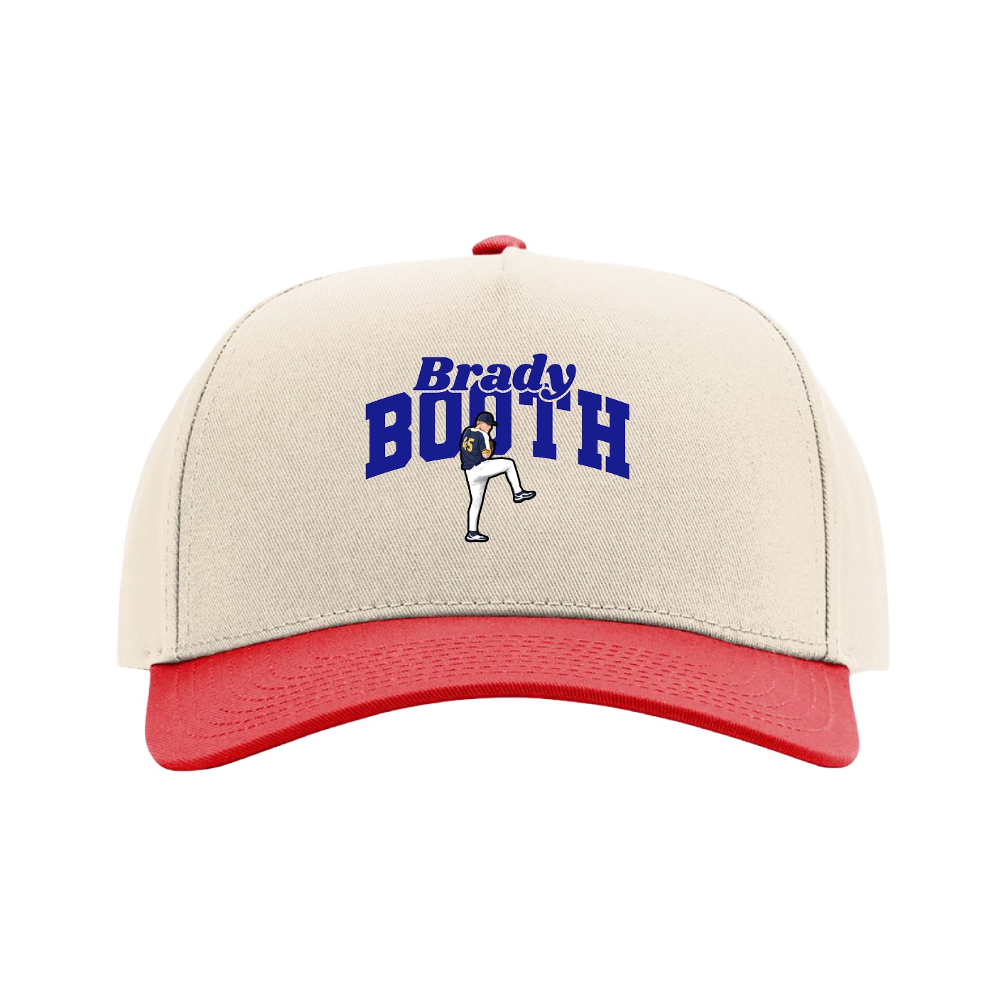 Full Fabric Five-Panel Champ Cap — Signature Arch in Cream/Red