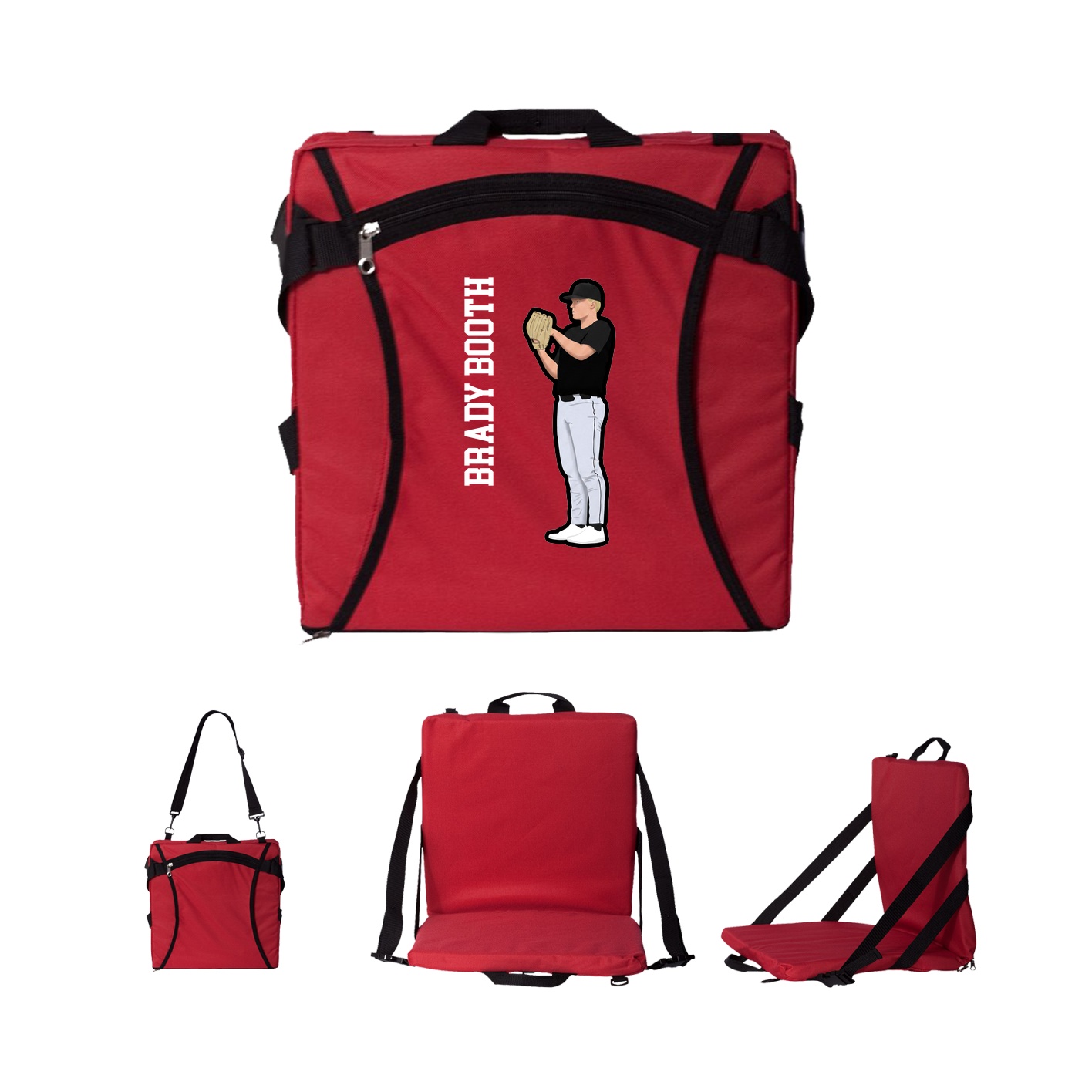 Folding Stadium Seat — Name Vertical in Red
