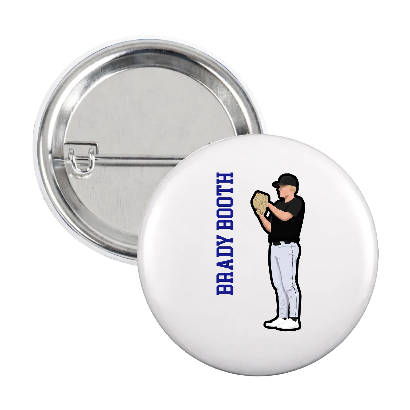 Game Day Button — Name Vertical in White