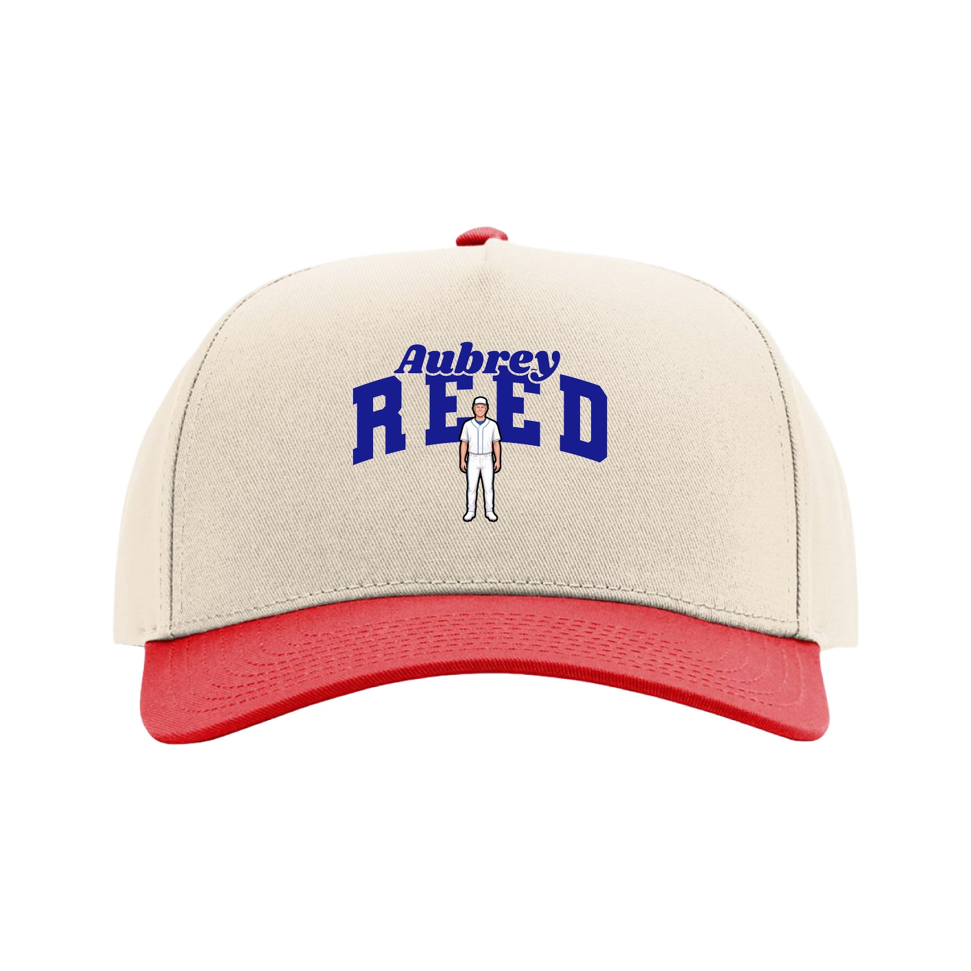 Full Fabric Five-Panel Champ Cap — Signature Arch in Cream/Red