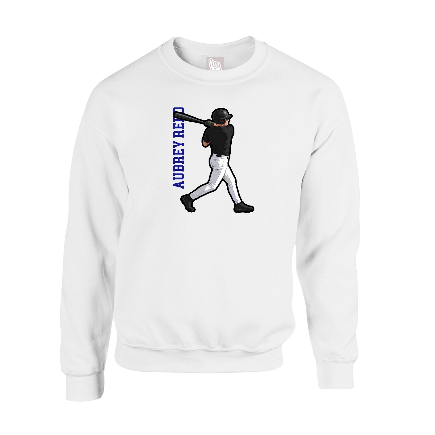 Fleece Crew — Name Vertical in White