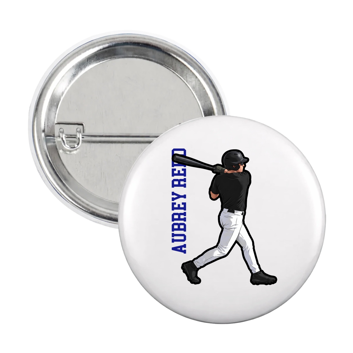 Game Day Button — Name Vertical in White
