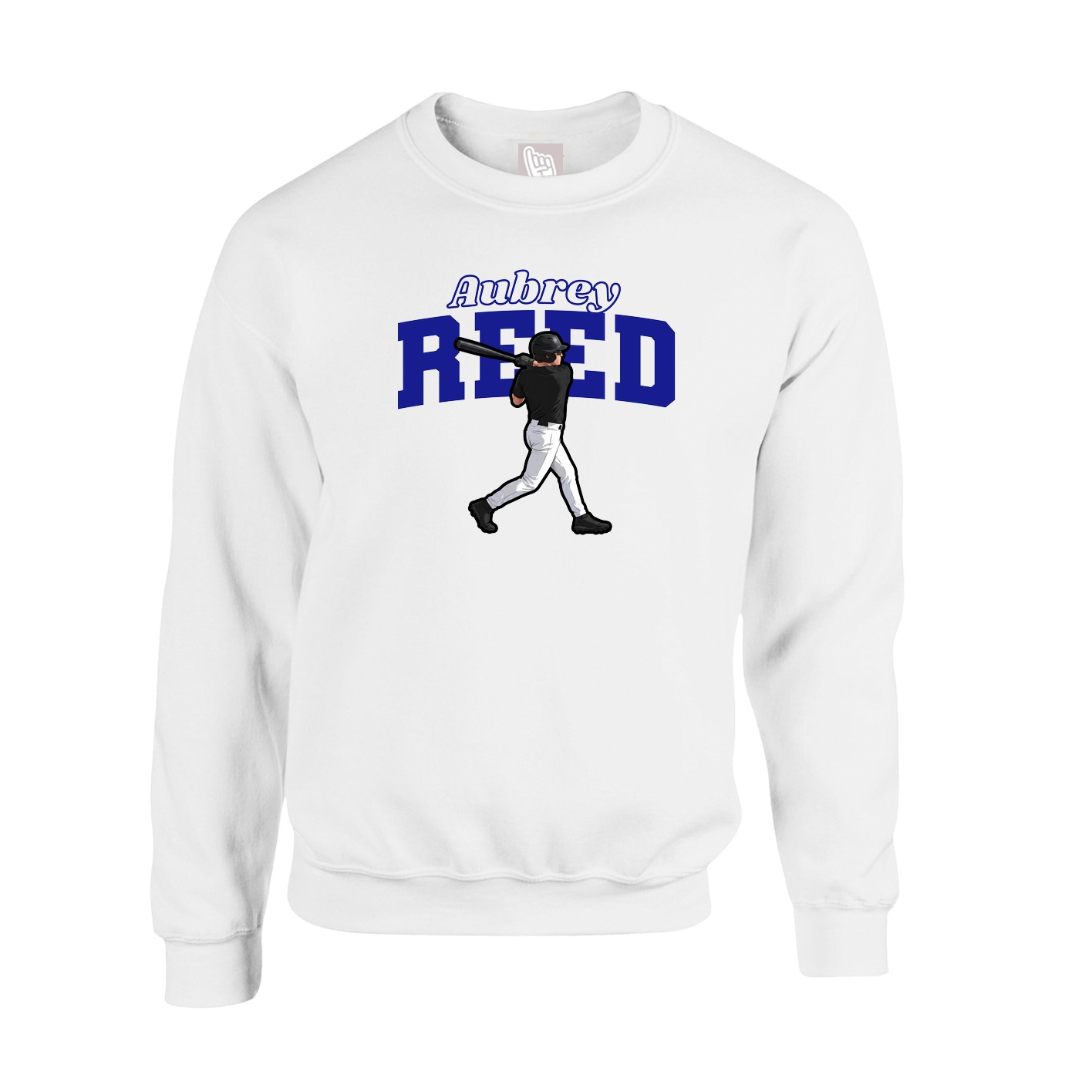 Fleece Crew — Name Arch in White