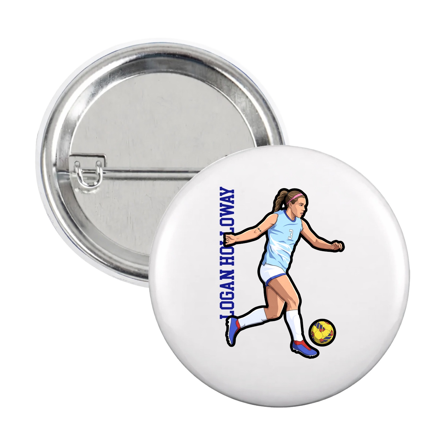 Game Day Button — Name Vertical in White