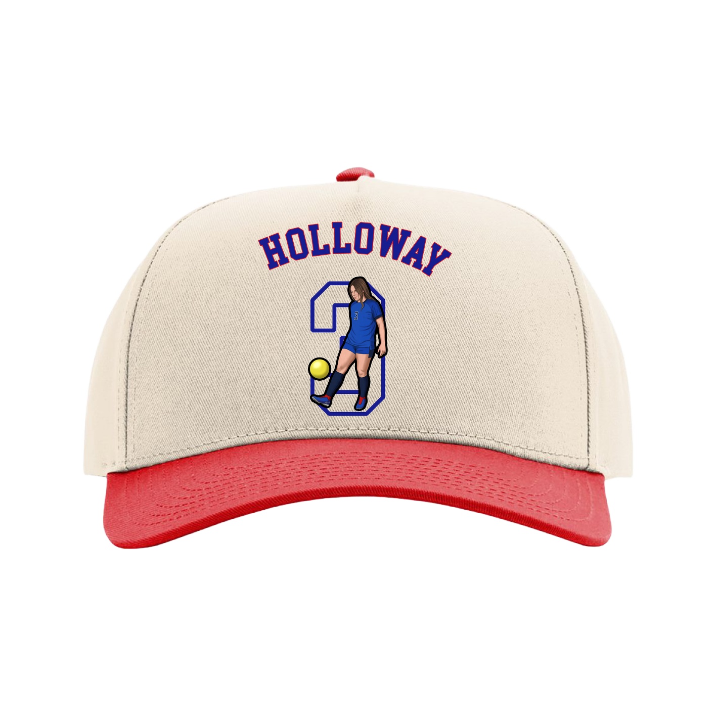 Full Fabric Five-Panel Champ Cap — Shirsey Arch in Cream/Red