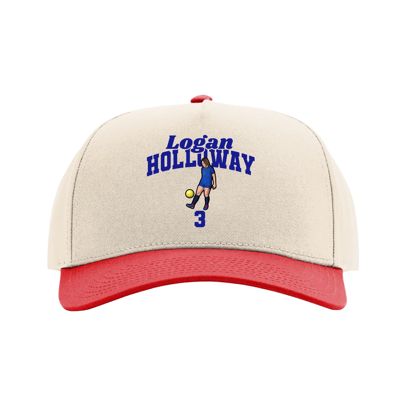 Full Fabric Five-Panel Champ Cap — Signature Arch in Cream/Red