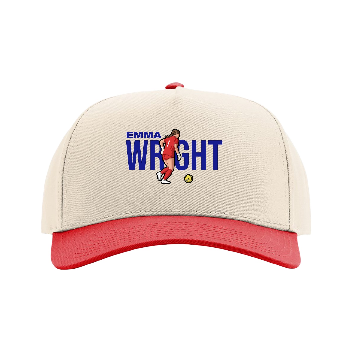 Full Fabric Five-Panel Champ Cap — Player Name in Cream/Red