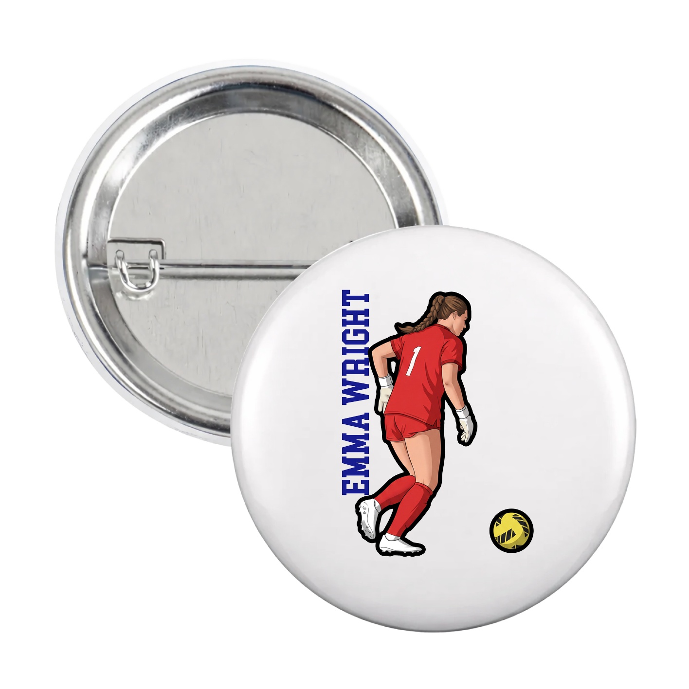 Game Day Button — Name Vertical in White