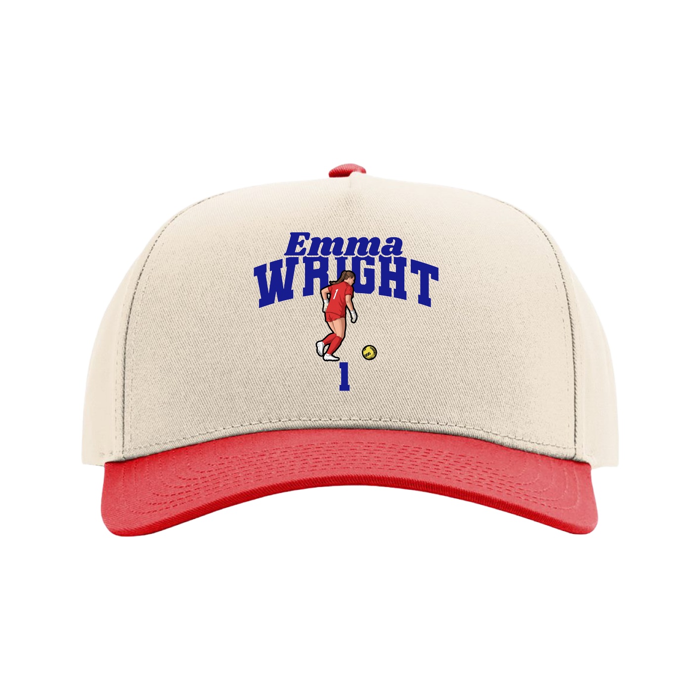 Full Fabric Five-Panel Champ Cap — Signature Arch in Cream/Red