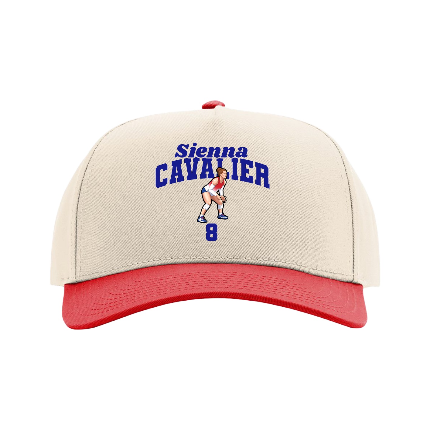 Full Fabric Five-Panel Champ Cap — Signature Arch in Cream/Red