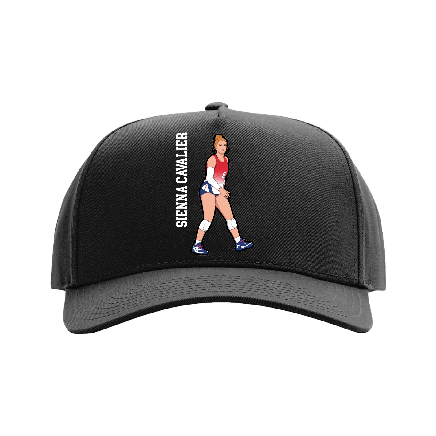 Full Fabric Five-Panel Champ Cap — Name Vertical in Black