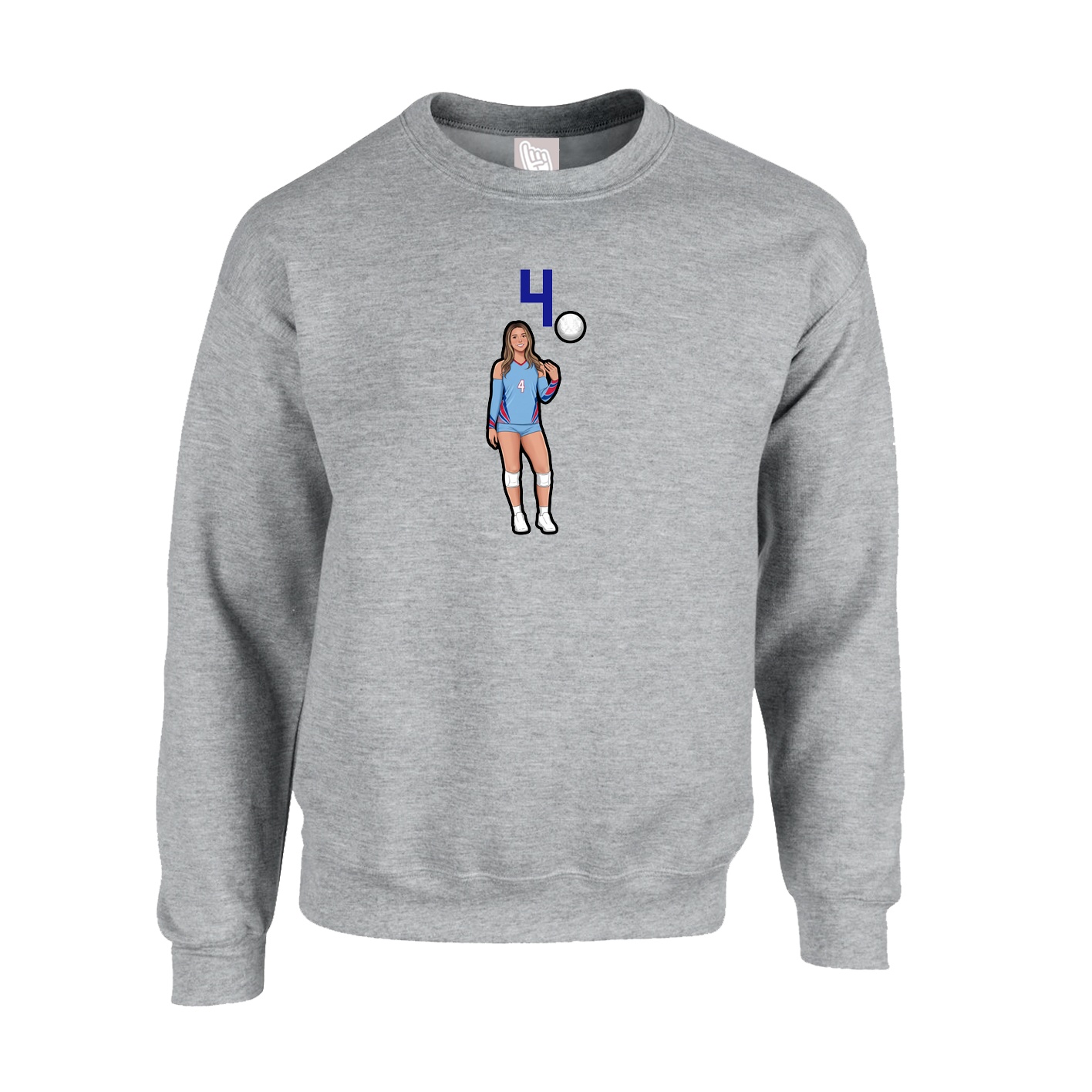 Fleece Crew — Number Top in Grey