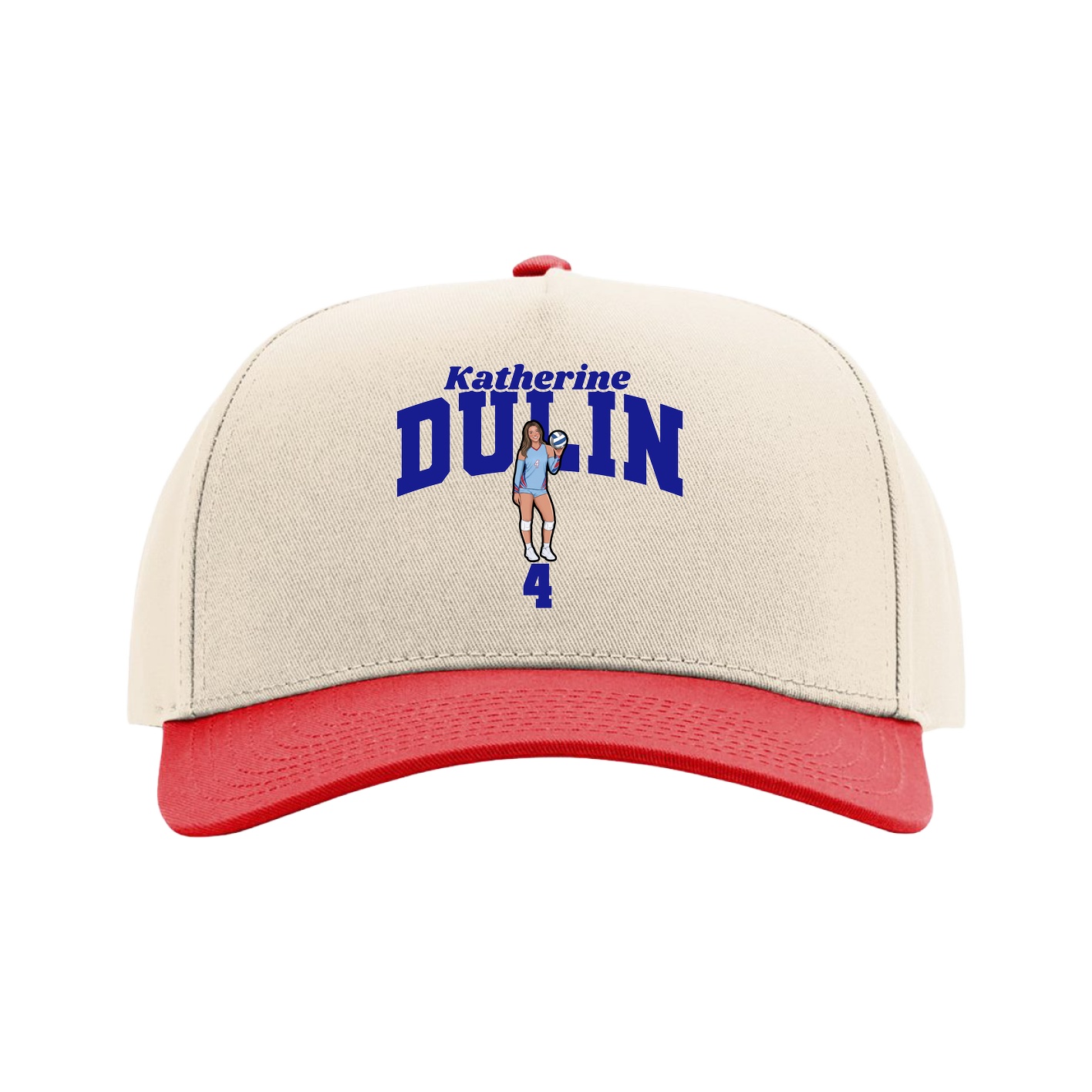 Full Fabric Five-Panel Champ Cap — Signature Arch in Cream/Red