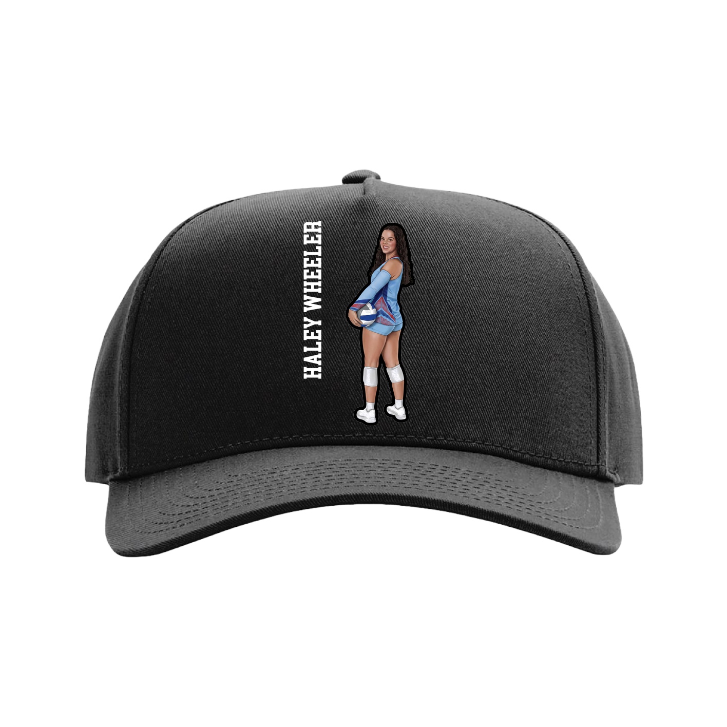 Full Fabric Five-Panel Champ Cap — Name Vertical in Black