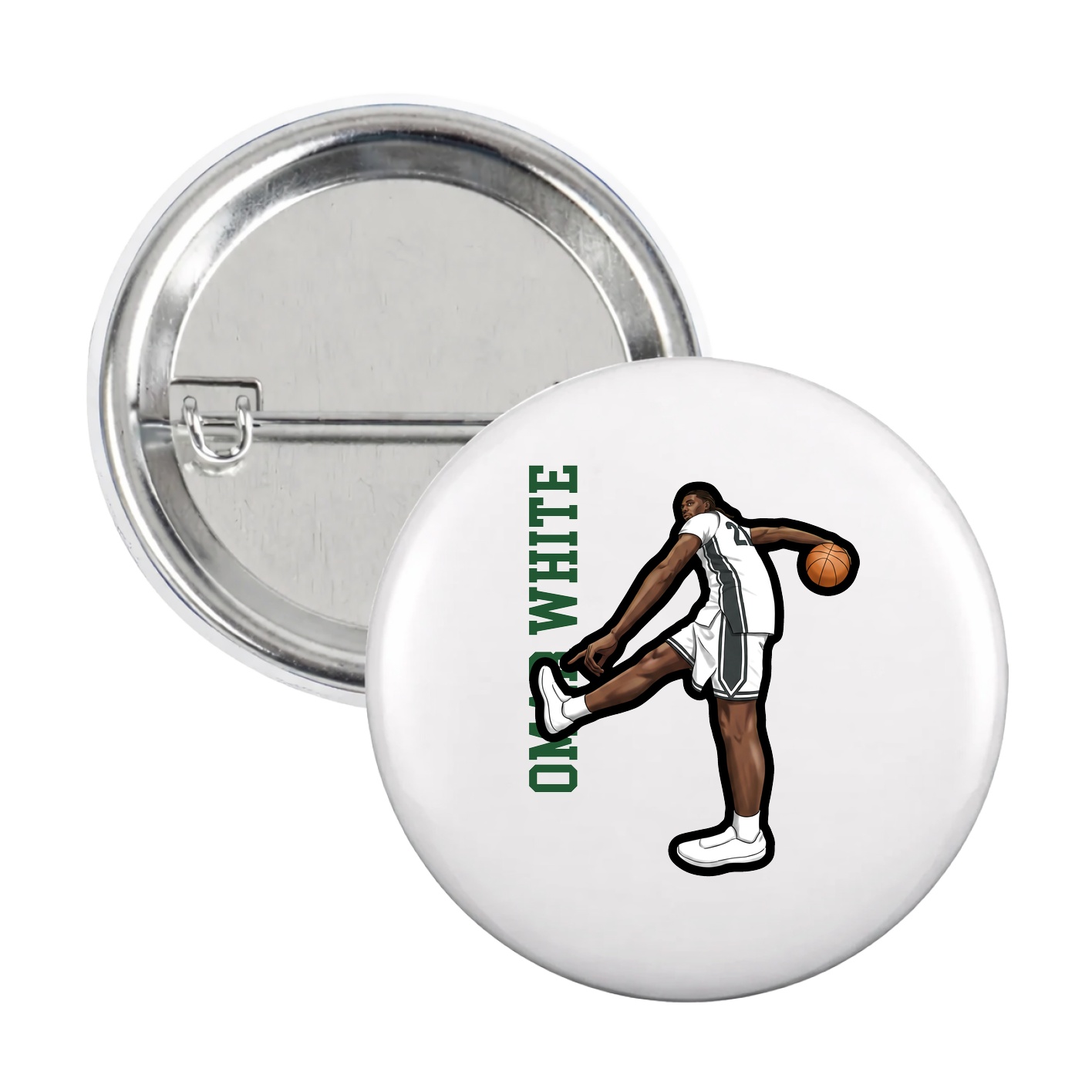 Game Day Button — Name Vertical in White
