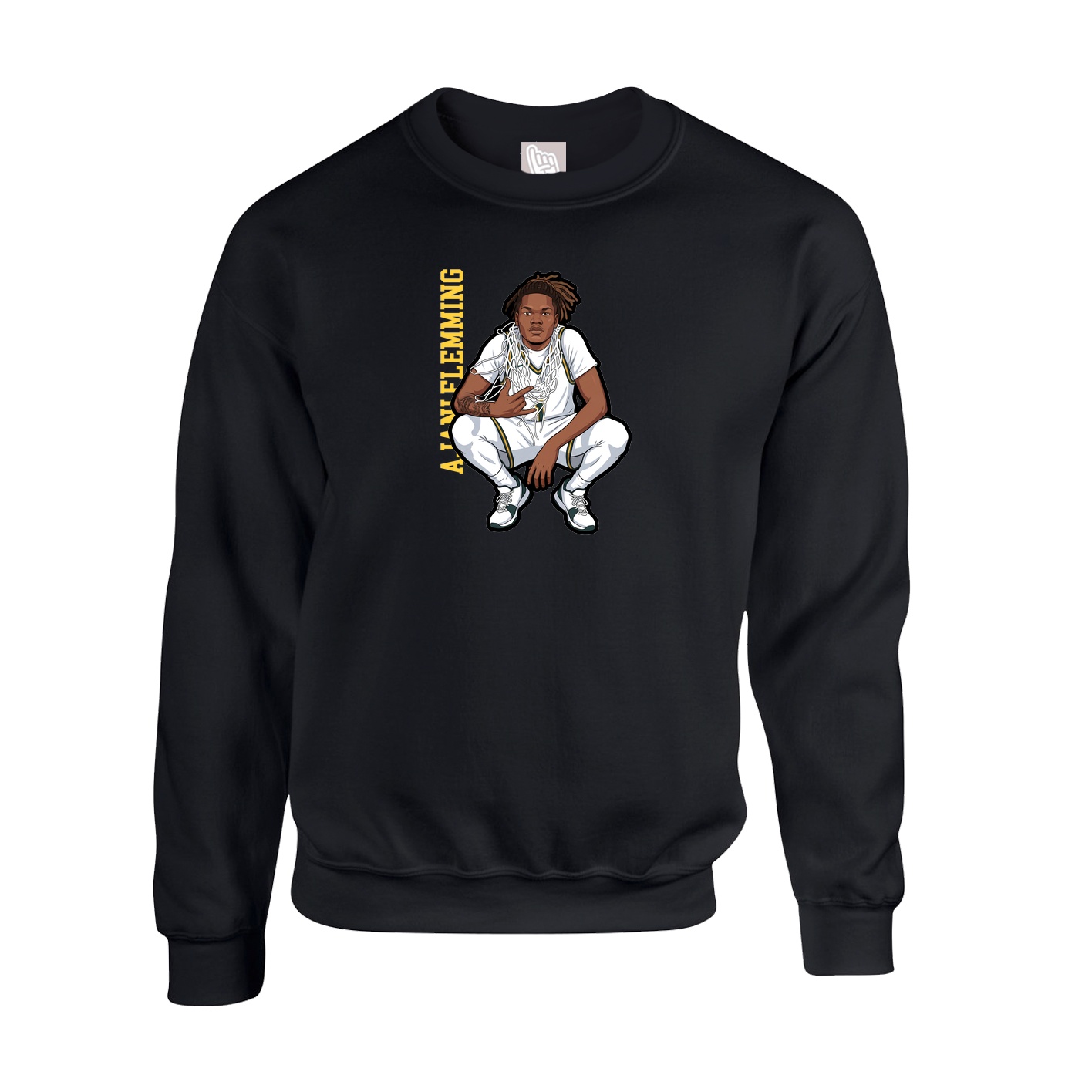 Fleece Crew — Name Vertical in Black