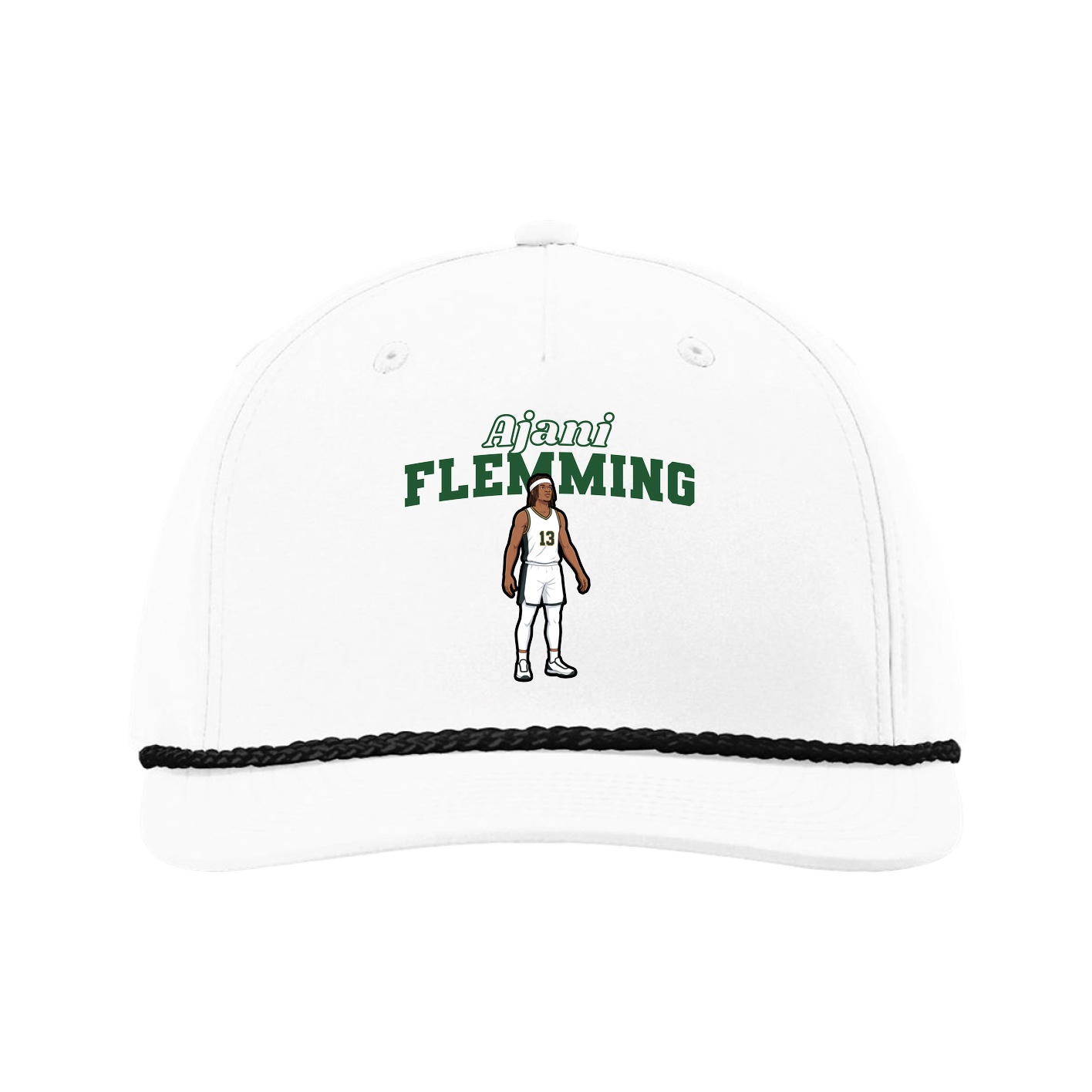 Five-Panel Classic Rope Cap — Name Arch in White
