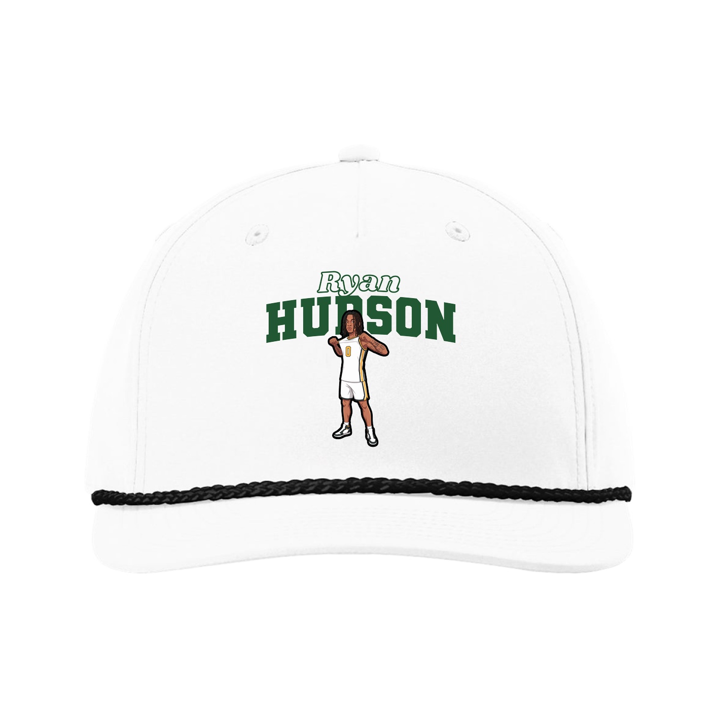 Five-Panel Classic Rope Cap — Name Arch in White