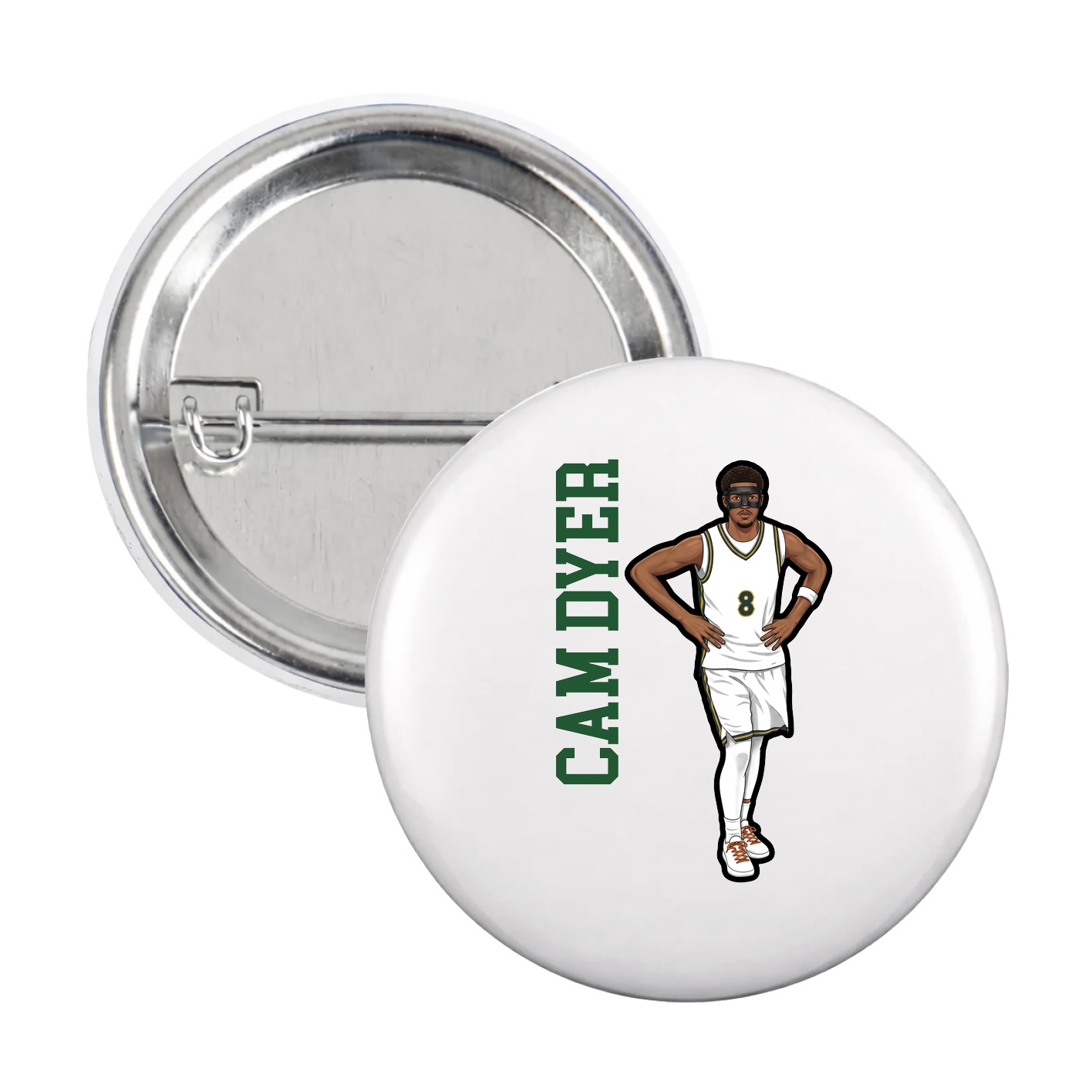 Game Day Button — Name Vertical in White