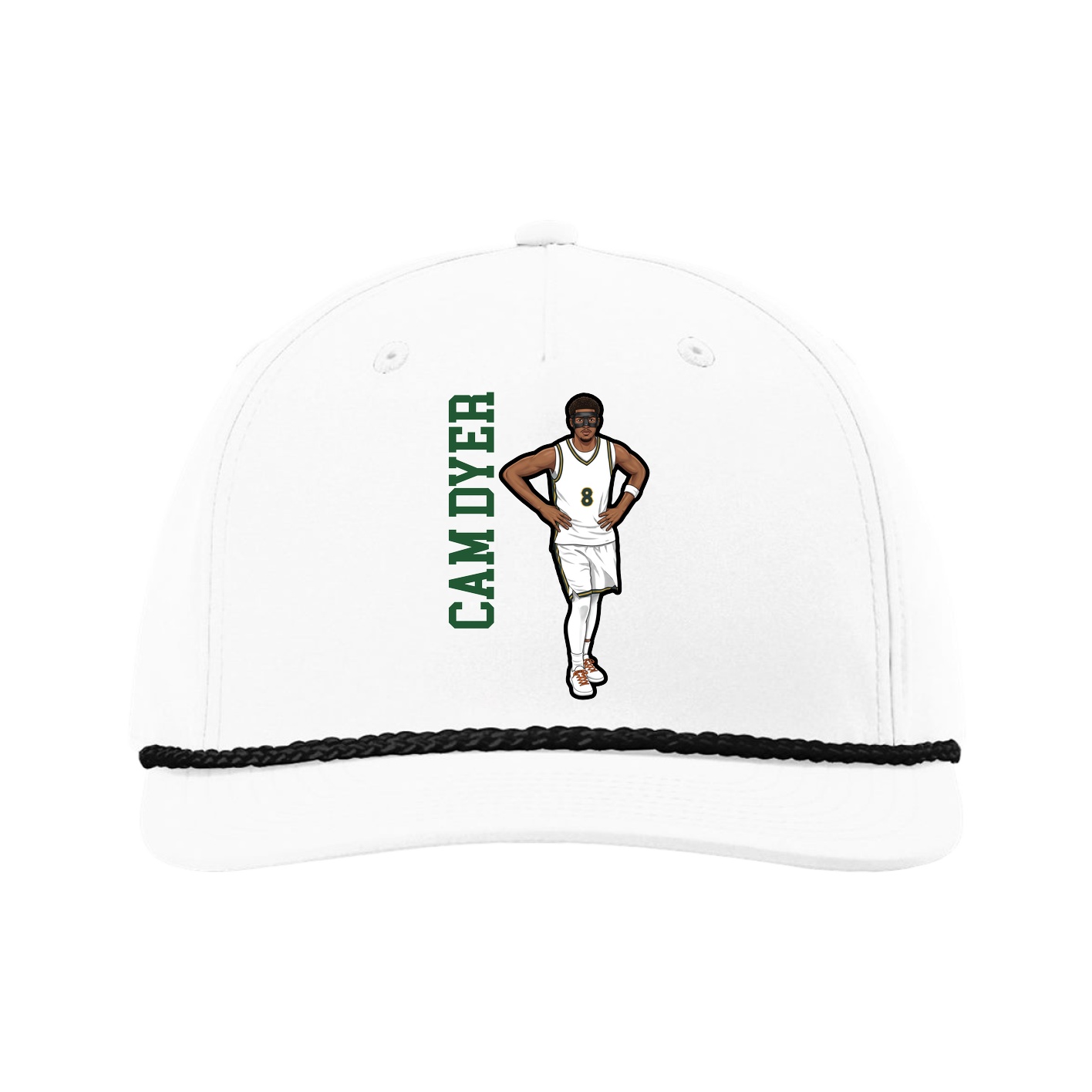 Five-Panel Classic Rope Cap — Name Vertical in White