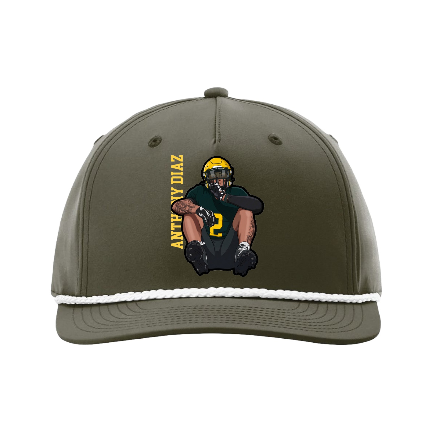 Five-Panel Classic Rope Cap — Name Vertical in Green