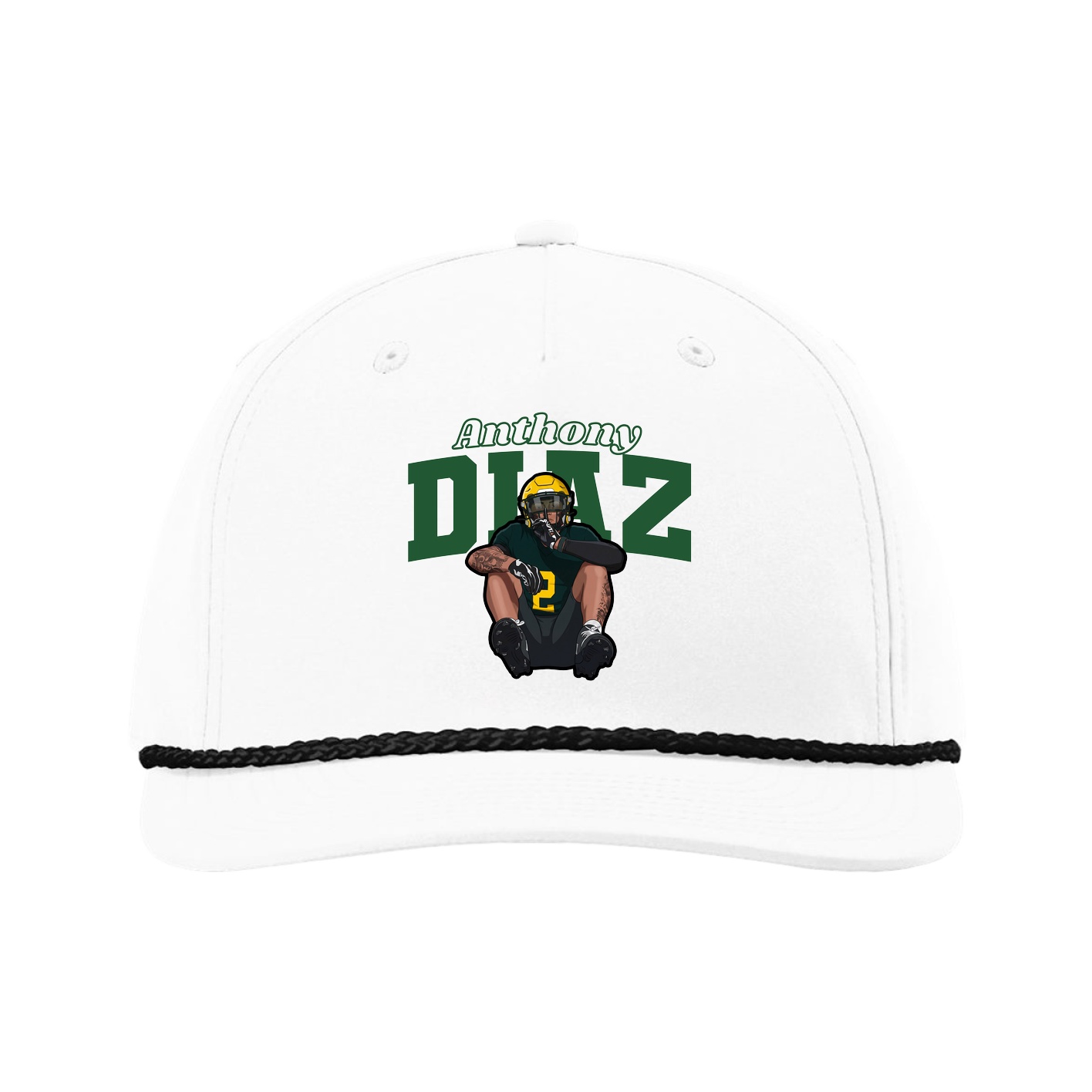 Five-Panel Classic Rope Cap — Name Arch in White