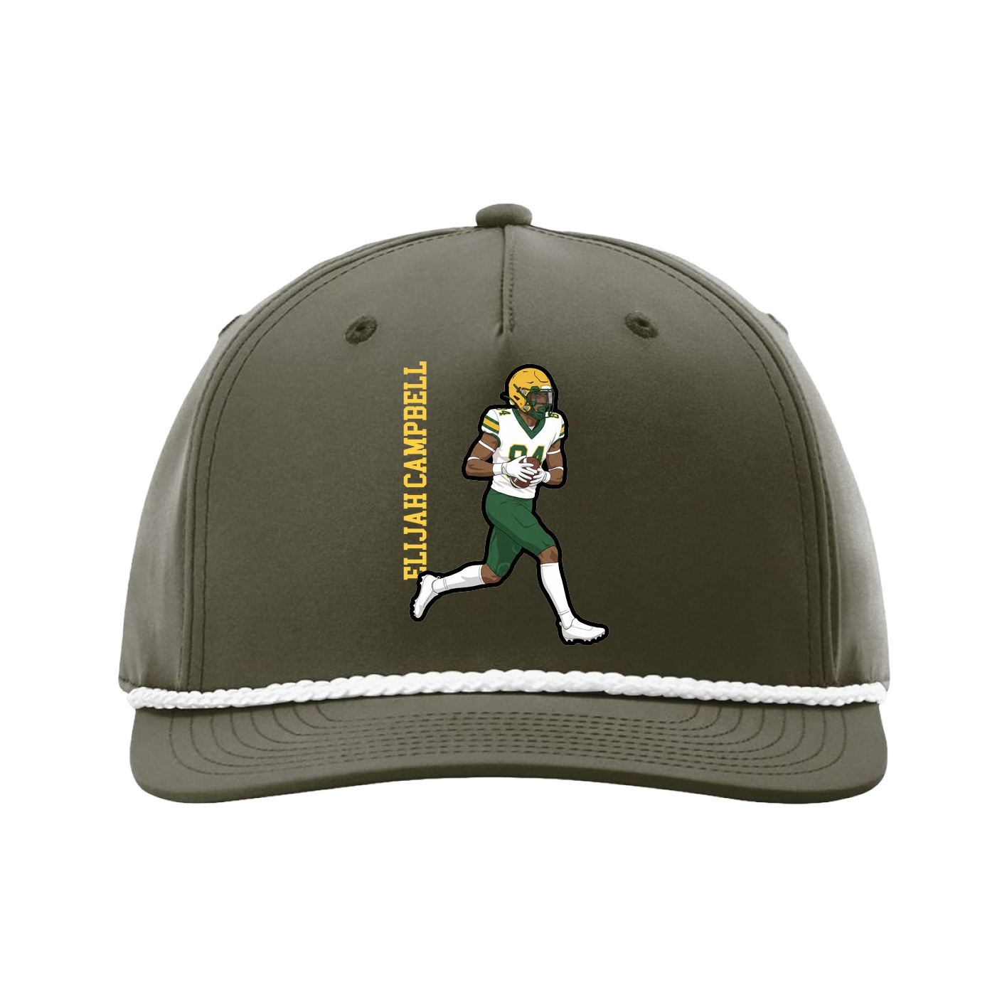 Five-Panel Classic Rope Cap — Name Vertical in Green
