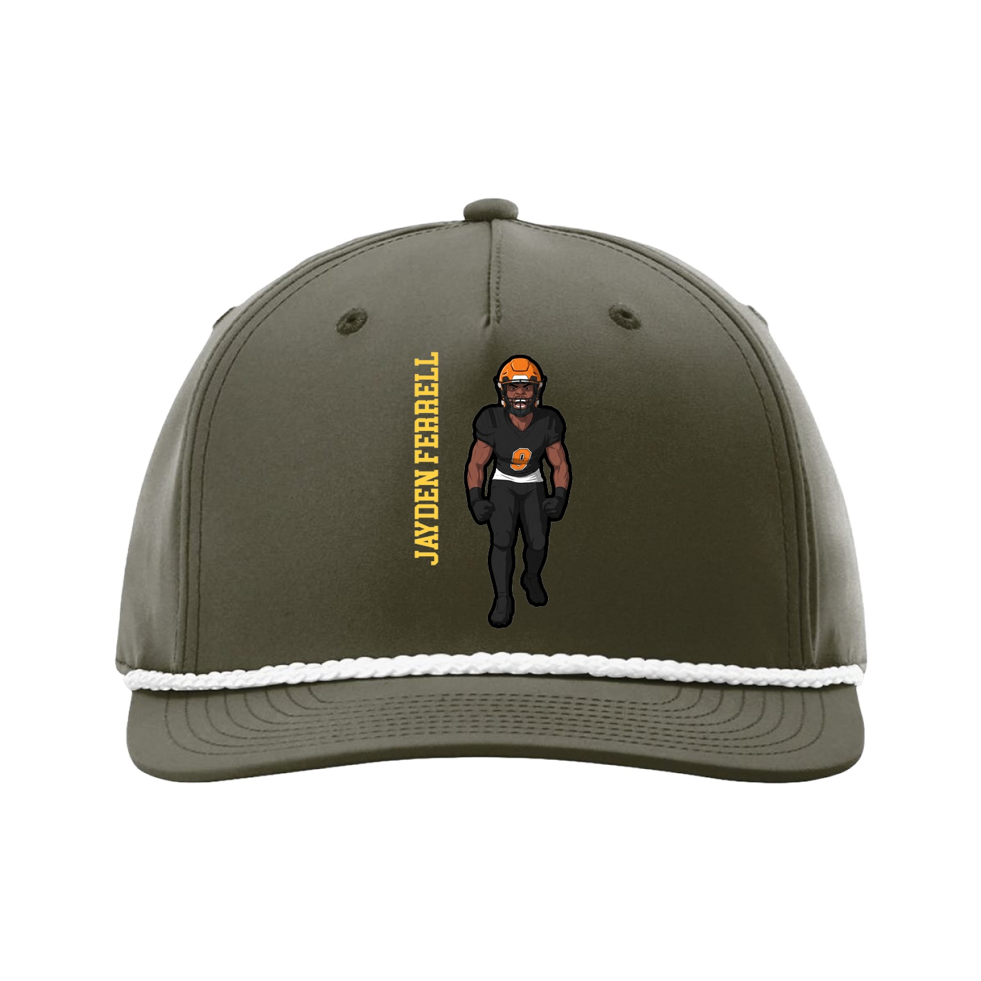 Five-Panel Classic Rope Cap — Name Vertical in Green