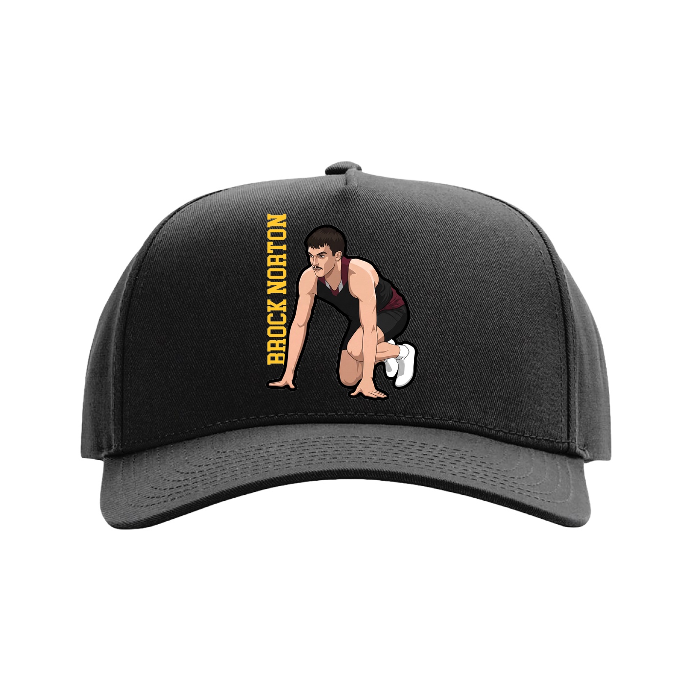 Full Fabric Five-Panel Champ Cap — Name Vertical in Black