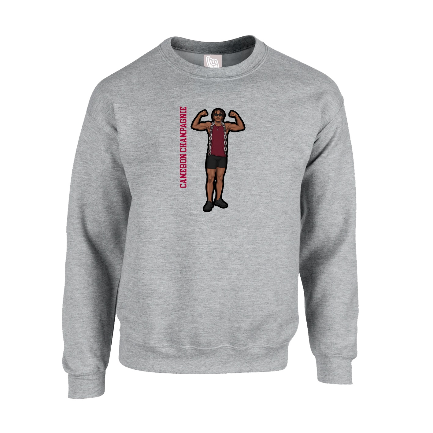 Fleece Crew — Name Vertical in Grey