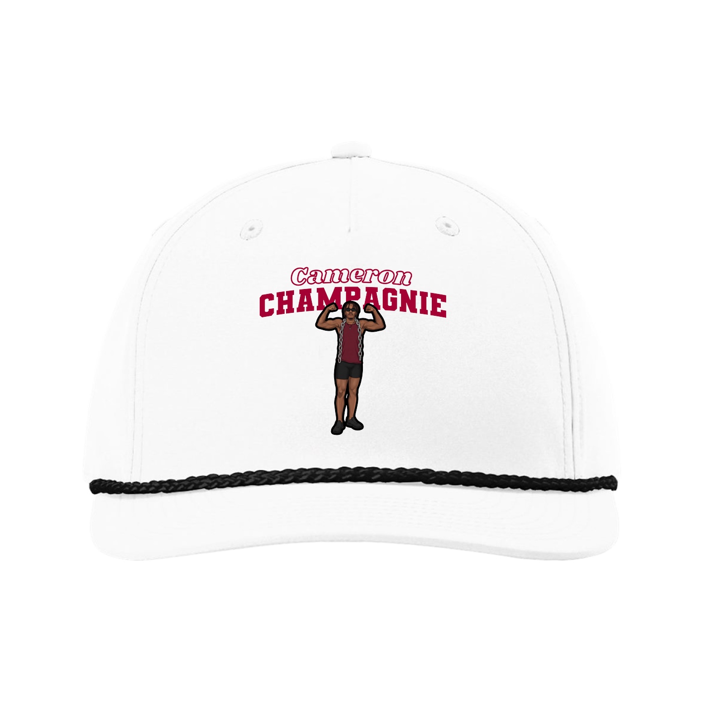 Five-Panel Classic Rope Cap — Name Arch in White