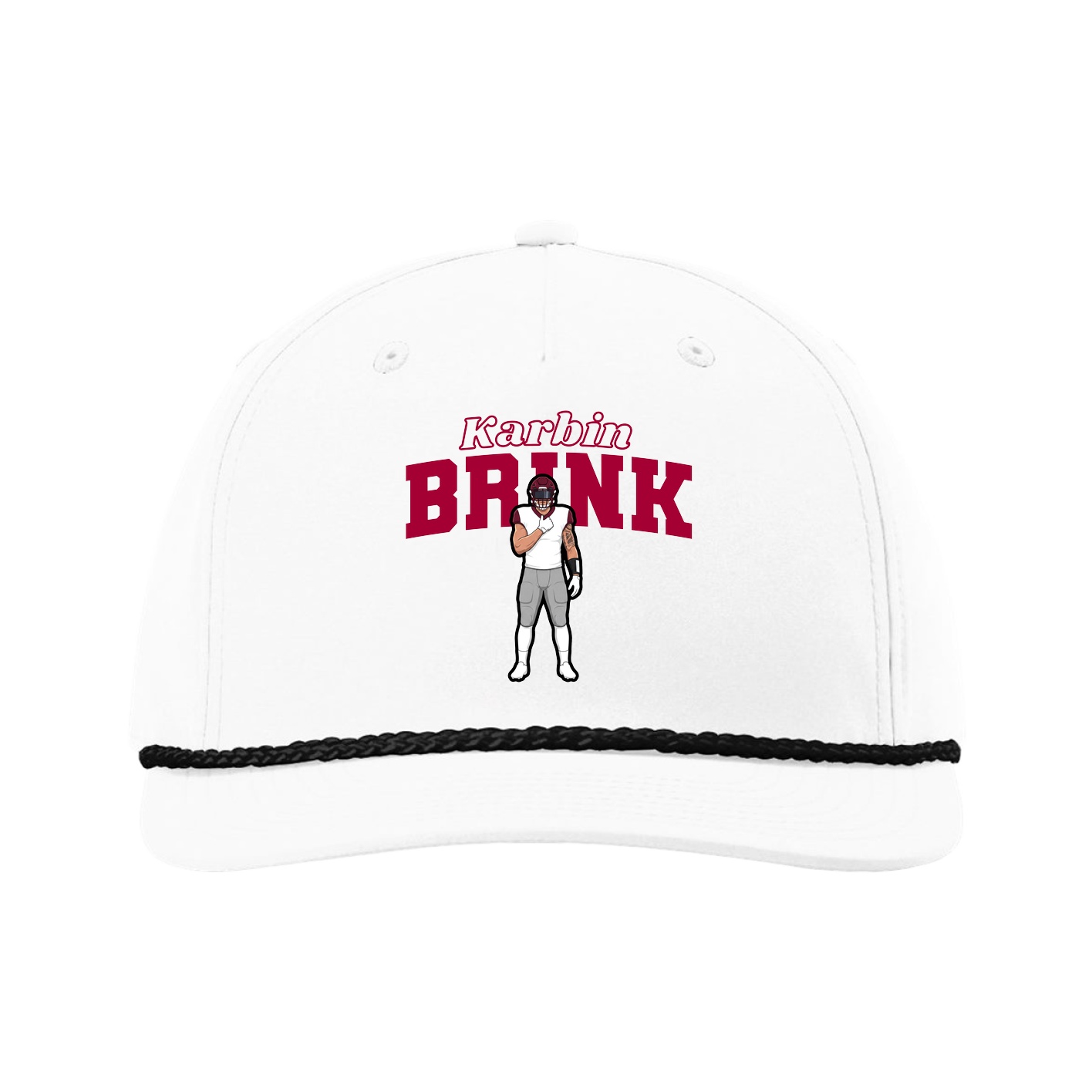Five-Panel Classic Rope Cap — Name Arch in White
