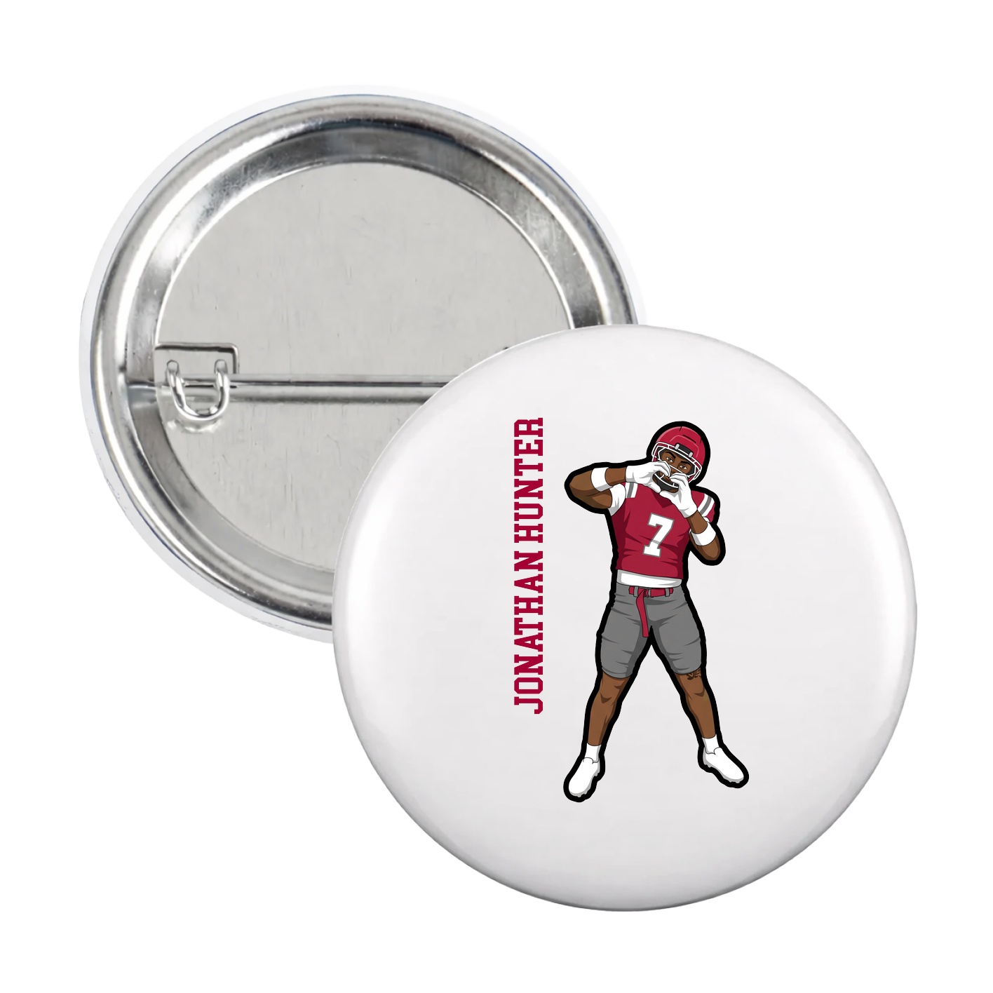 Game Day Button — Name Vertical in White