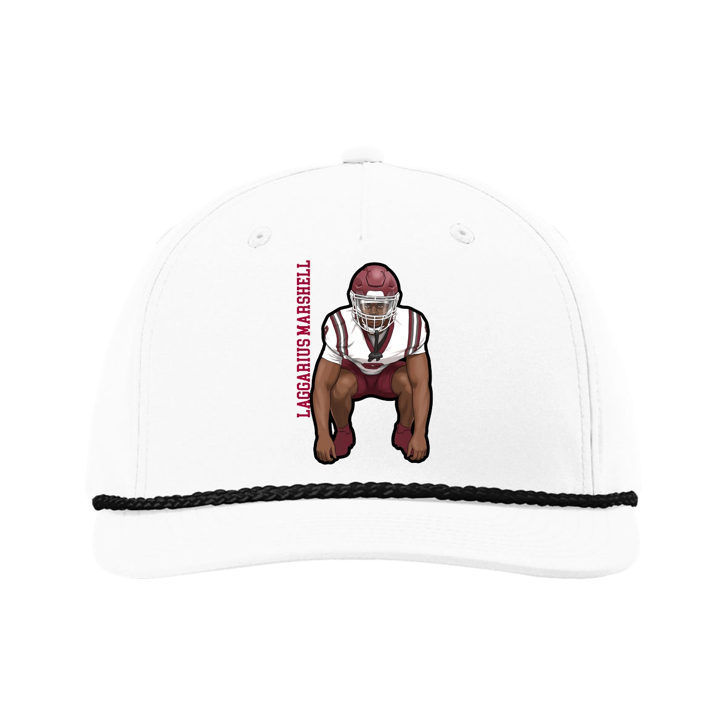 Five-Panel Classic Rope Cap — Name Vertical in White