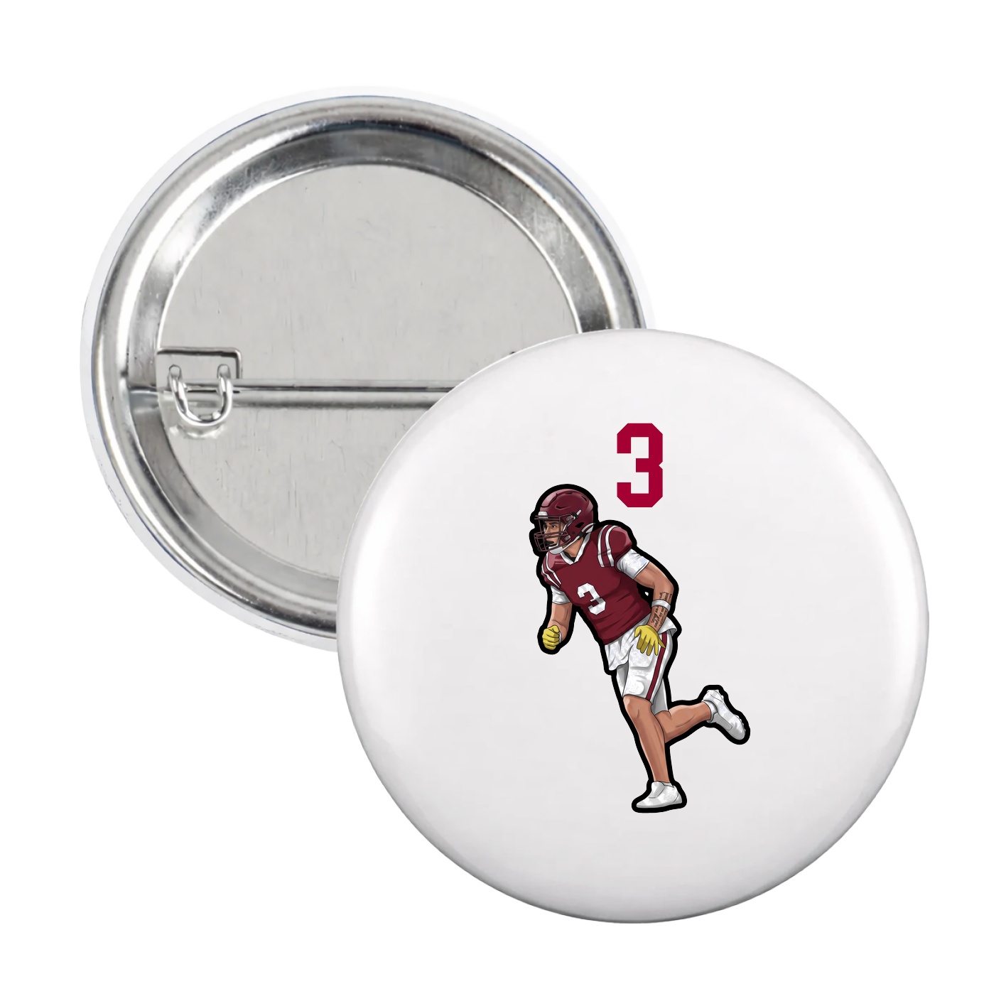 Game Day Button — Number Top in White