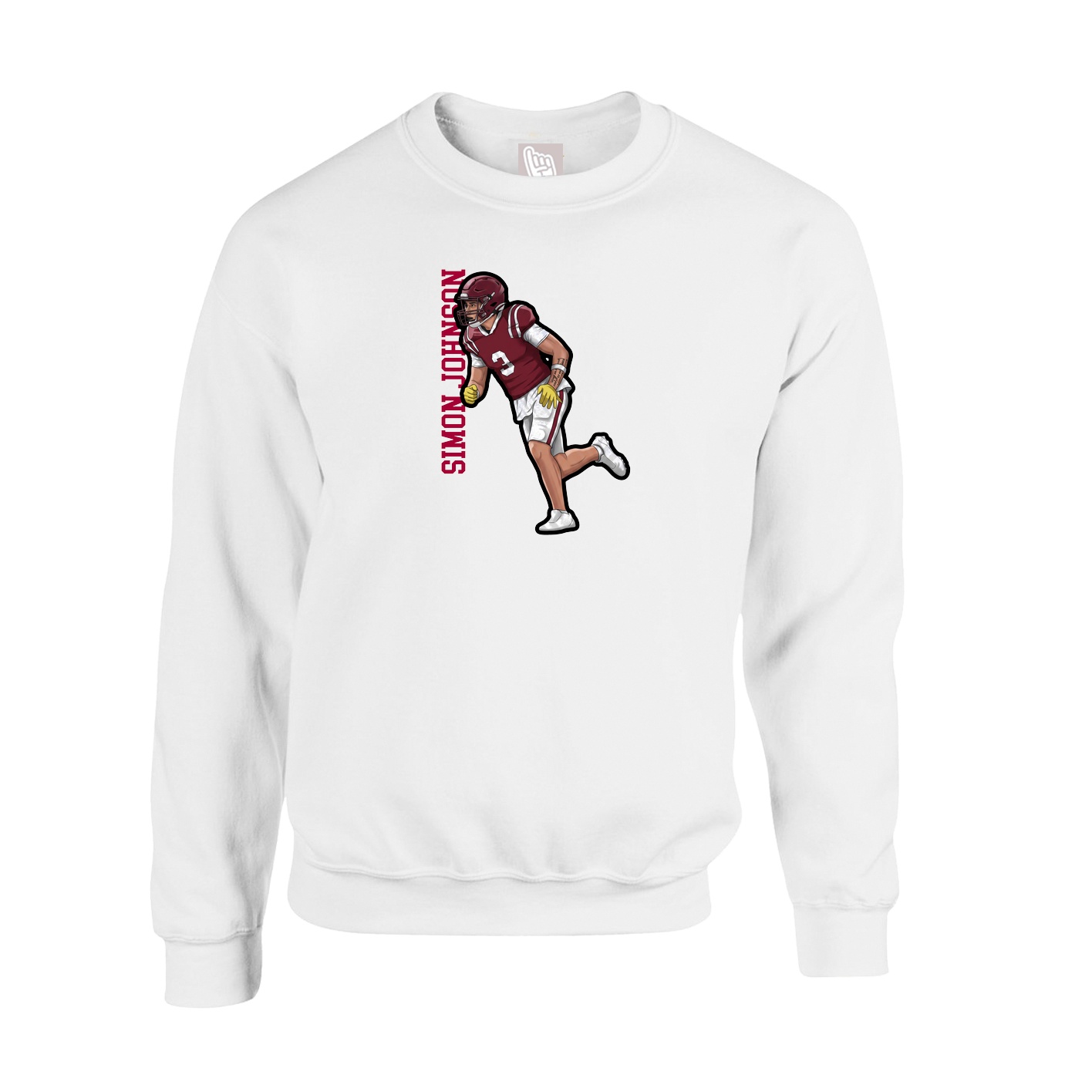Fleece Crew — Name Vertical in White