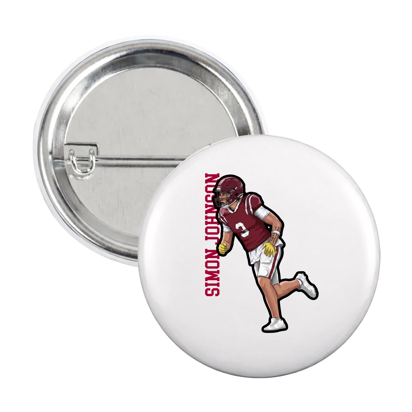 Game Day Button — Name Vertical in White