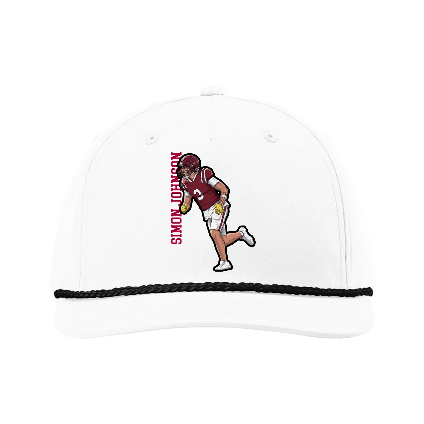 Five-Panel Classic Rope Cap — Name Vertical in White