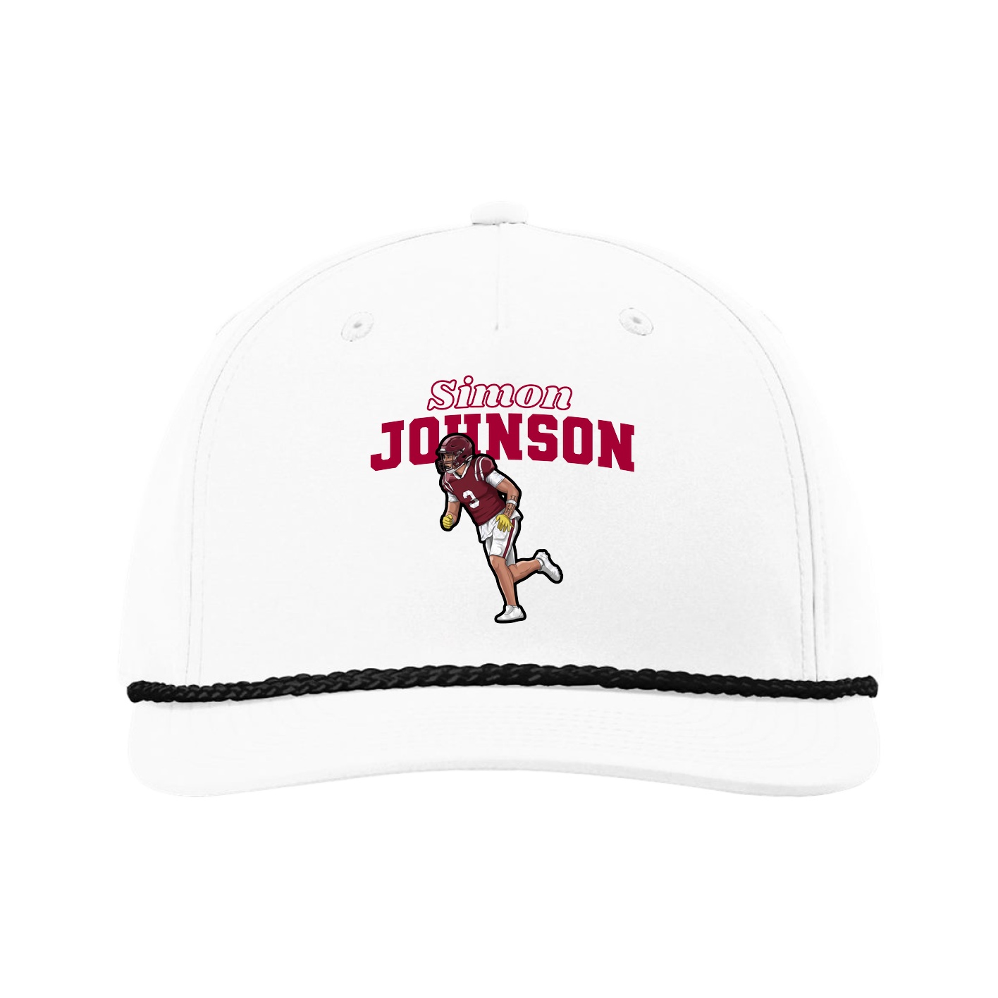 Five-Panel Classic Rope Cap — Name Arch in White