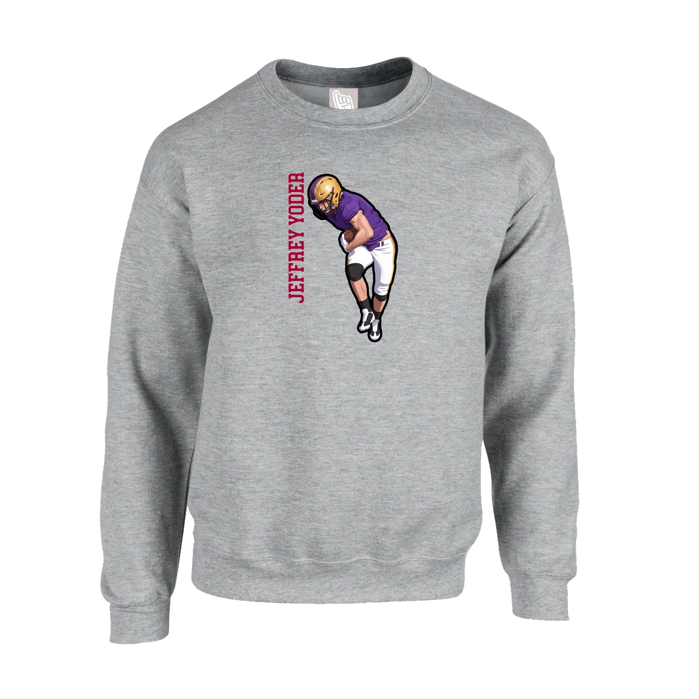 Fleece Crew — Name Vertical in Grey